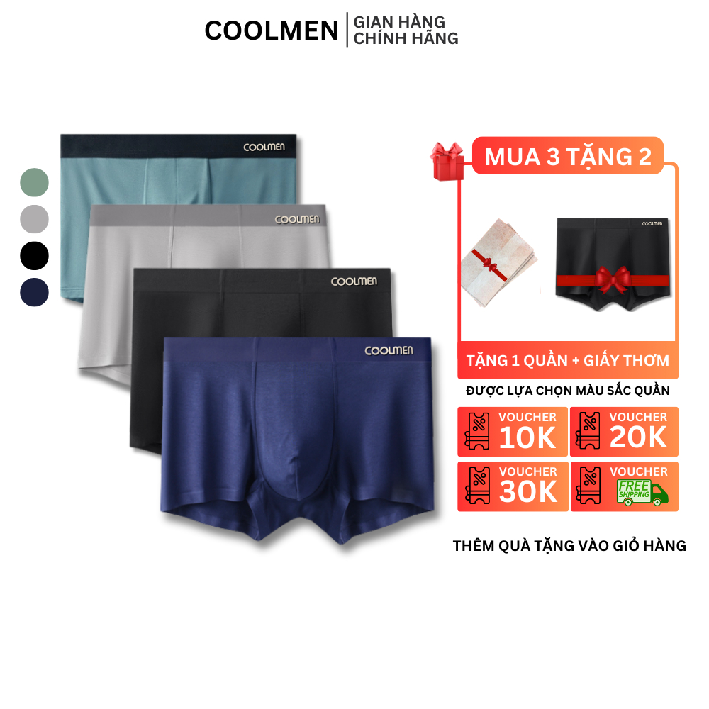 Quần sịp đùi nam, Quần lót nam, dáng Trunk, chất liệu thun lạnh, kháng khuẩn ICE 01 _ coolmen Việt Nam (xanh navy)