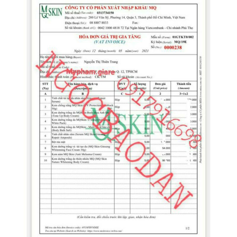 Tái tạo da sâm cau rừng MQ Skin tặng serum phục hồi mini