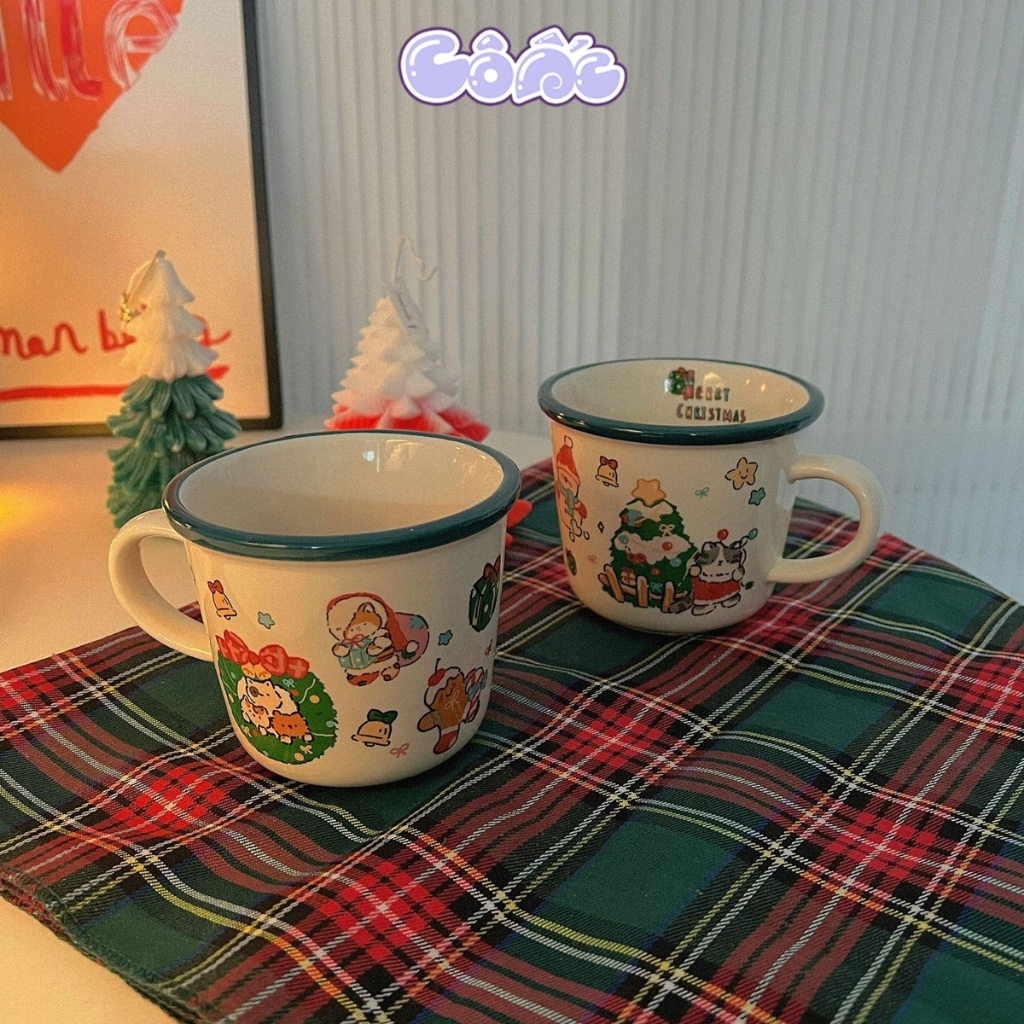 Cốc Sứ Mèo Giáng Sinh Merry Christmas Hộp Quà Tặng Noel Cốc Cà Phê Xinh Xắn C19