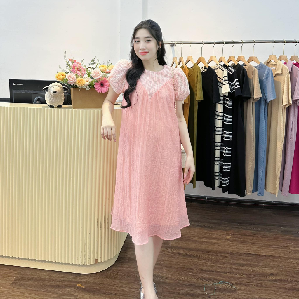 EVERMOM l Đầm bầu dự tiệc Vera Dress - Đầm tơ phối ren 2 lớp tay phồng điệu đà nữ tính