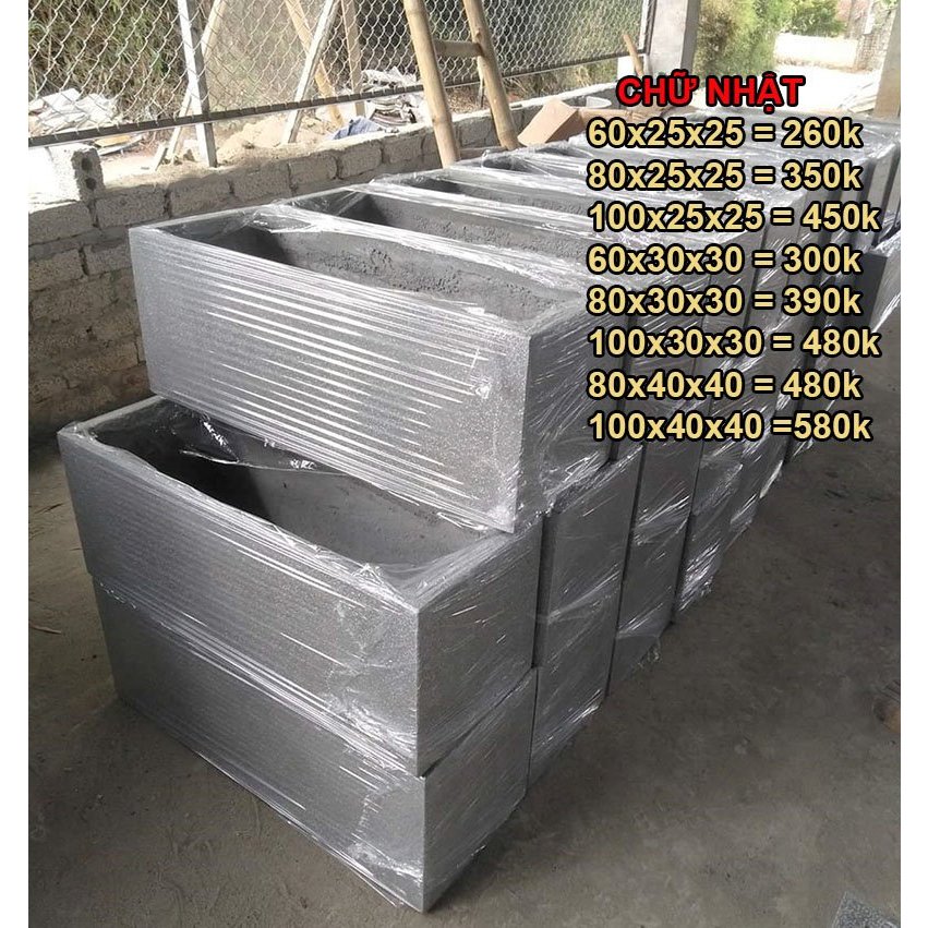 Chậu đá mài hình chữ nhật chậu trồng cây chiều dài 40 - 1m