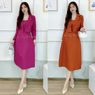  Set váy dạ tweed LEOSWEARING đầm 2 dây mix áo khoảng croptop tay dài A680 A681 