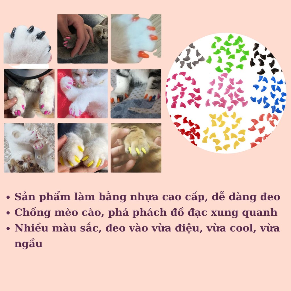 Móng Giả Bằng Nhựa Dẻo Cho Mèo Bộ 20 Móng Giả Làm Đẹp Cho Mèo Cưng Nhiều Màu Kèm Keo Dán - KIKINO