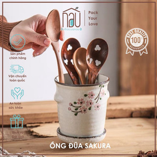 Ống đũa Ống đựng muỗng nĩa họa tiết Cherry Sakura xinh xắn tiện lợi đựng dụng cụ nhà bếp đựng đũa thìa