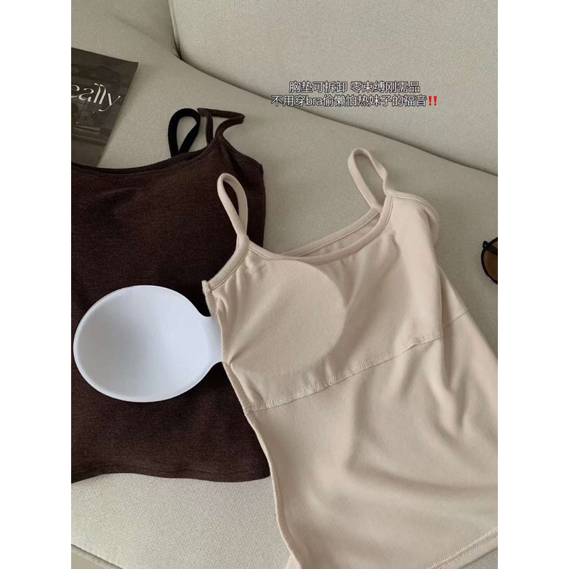 Áo 2 dây trơn màu đệm ngực co giãn 6176