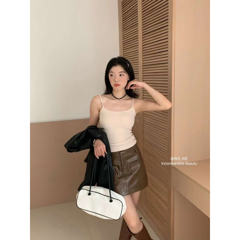 Áo 2 dây trơn màu đệm ngực co giãn 6176