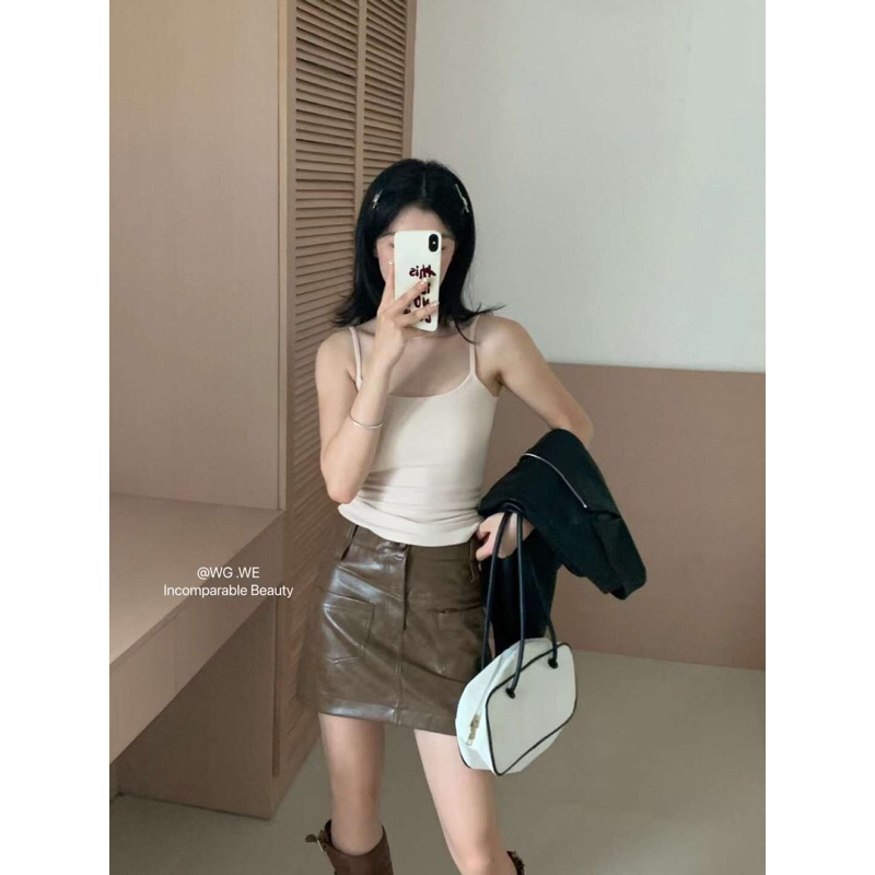 Áo 2 dây trơn màu đệm ngực co giãn 6176