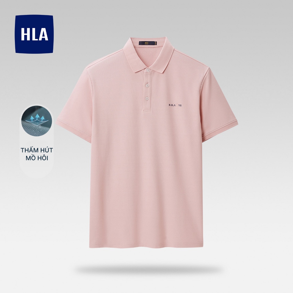 HLA - Áo POLO nam ngắn tay phối chữ đàn hồi mềm mại Elastic soft comfortable light pink Polo Shirt