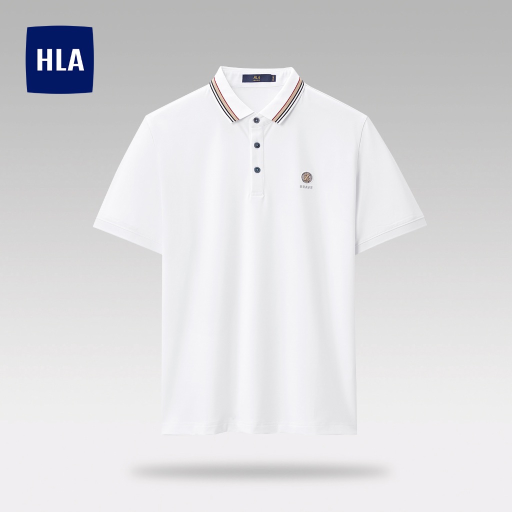 HLA - Áo POLO nam ngắn tay viền cổ phối logo vải cotton lạnh Icy cotton neckline short sleeves Polo Shirt