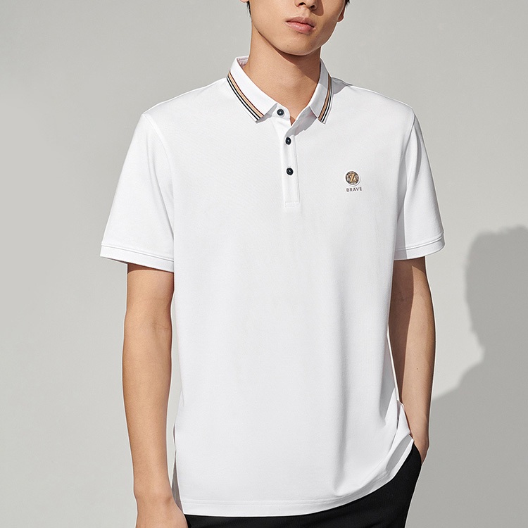 HLA - Áo POLO nam ngắn tay viền cổ phối logo vải cotton lạnh Icy cotton neckline short sleeves Polo Shirt