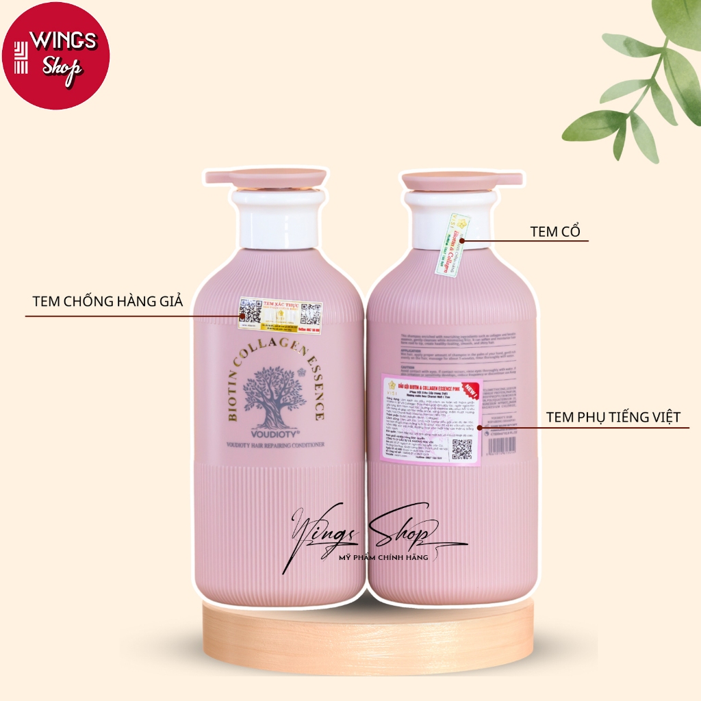Cặp Dầu Gội Xả Biotin Collagen Hồng Essence 500ML | Giảm Rụng Tóc, Giúp Mọc Tóc, Phục Hồi Tóc Khô Xơ | Wings Shop