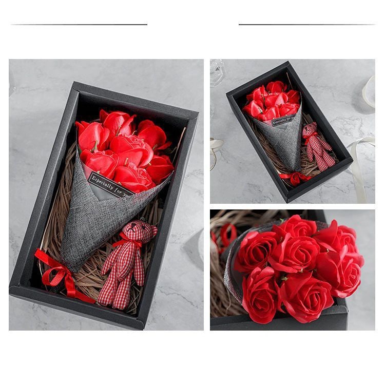Bông Hoa Hồng Sáp Thơm Nhẹ Kèm Móc Khóa Gấu, quà 20/11,08/03, 20/10 tặng cho cô, Bạn Gái, Người Yêu Thương