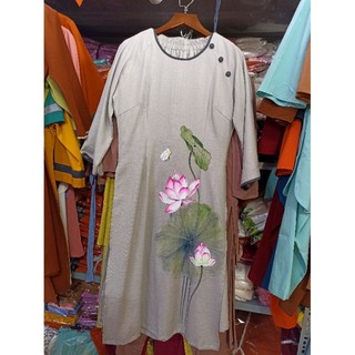Set bộ áo dài cách tân hoa vẽ tay thủ công ngẫu nhiên linen mộc cao cấp nhiều màu