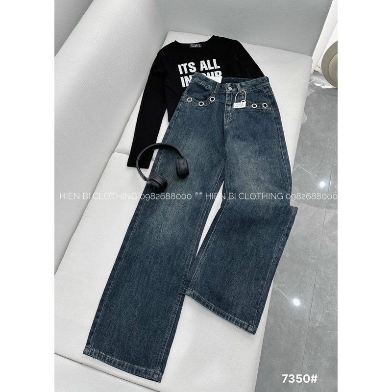 Quần jeans xuông phối túi tròn - mã 7350