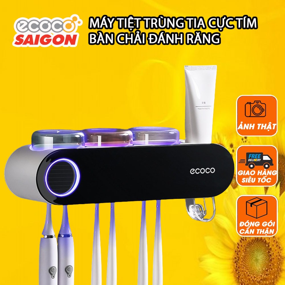 Kệ nhả kem đánh răng tự động cao cấp, máy khử khuẩn bàn chải bằng tia UV ECOCO E2110