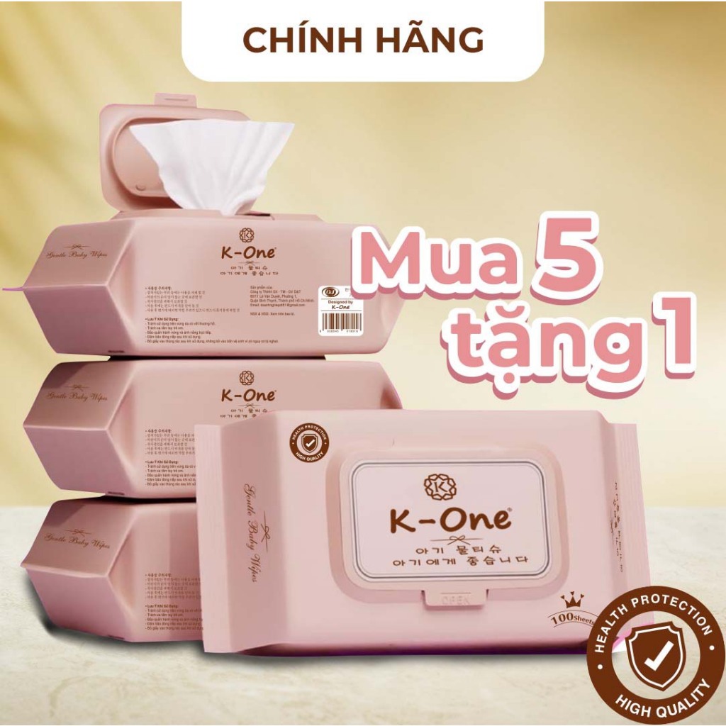 Combo 5 gói khăn ướt cao cấp K-One màu Hồng, không mùi, an toàn cho bé yêu của bạn