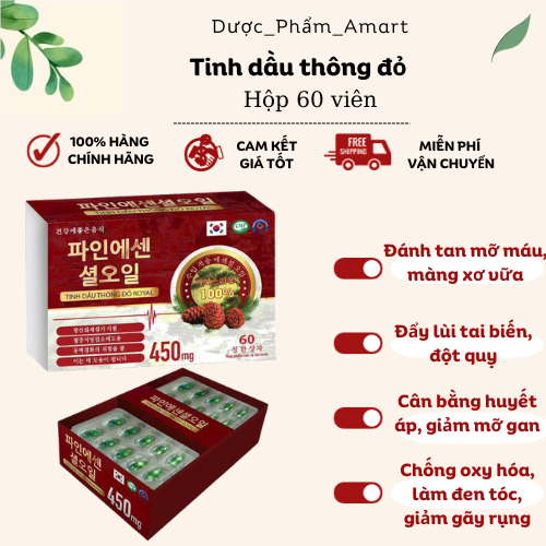 Tinh dầu thông đỏ Royal Hàn Quốc hộp 60, phòng bệnh huyết áp, tim mạch - TRẮNG