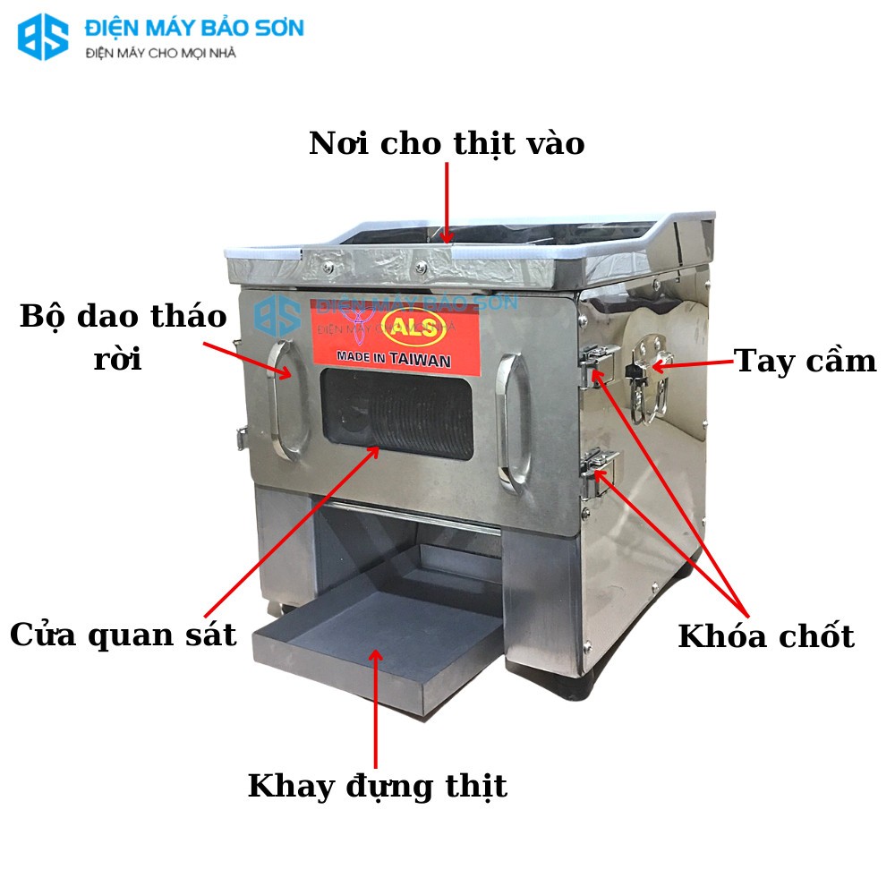 Máy Thái Thịt Tươi Sống Inox Đa Năng AKS-YJ90 850w Máy Thái Thịt Phở Bò Thịt Nướng Bún Chả Cỡ Dao 2.5mm 3.5mm 5.0mm