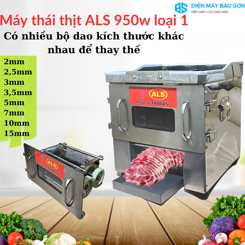 Máy Thái Thịt Tươi Sống Inox Đa Năng AKS-YJ90 850w Máy Thái Thịt Phở Bò Thịt Nướng Bún Chả Cỡ Dao 2.5mm 3.5mm 5.0mm
