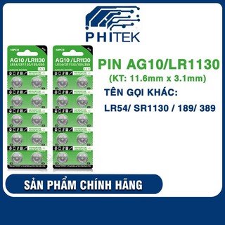 Pin nút cúc áo ag10 lr1130 lr54 sr1130 189 389 alkaline 1.5v chính hãng phitek