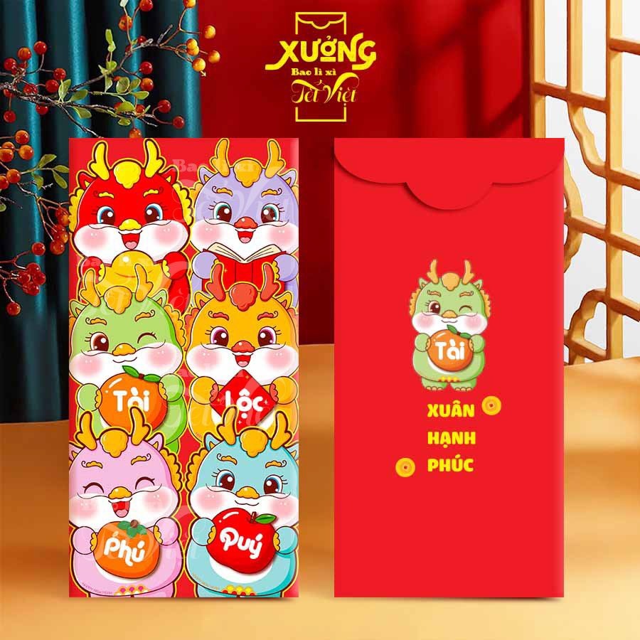 Xấp 10 Bao Lì Xì Con Rồng Tết 2024 PUKAPI