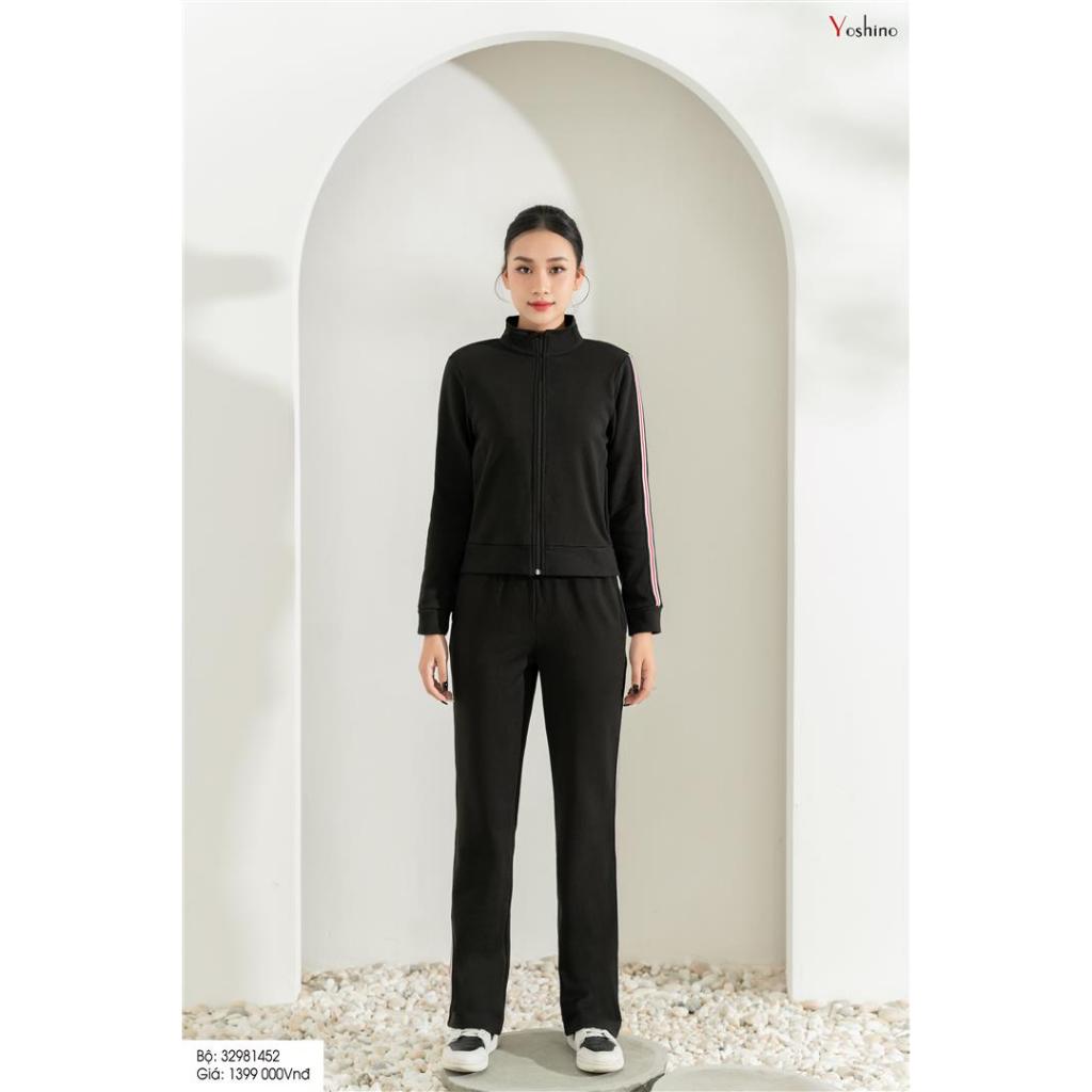 Bộ thể thao đen áo kéo khoá quần xuông Yoshino