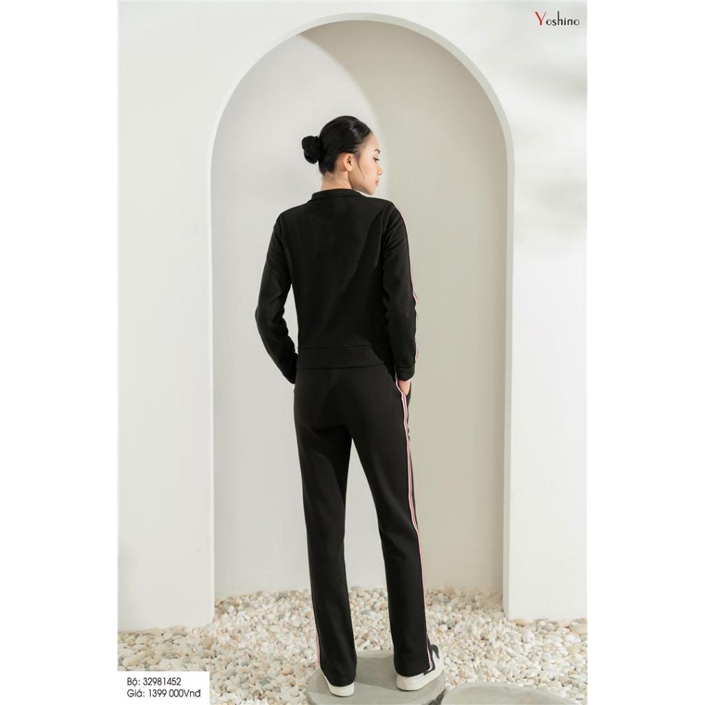 Bộ thể thao đen áo kéo khoá quần xuông Yoshino