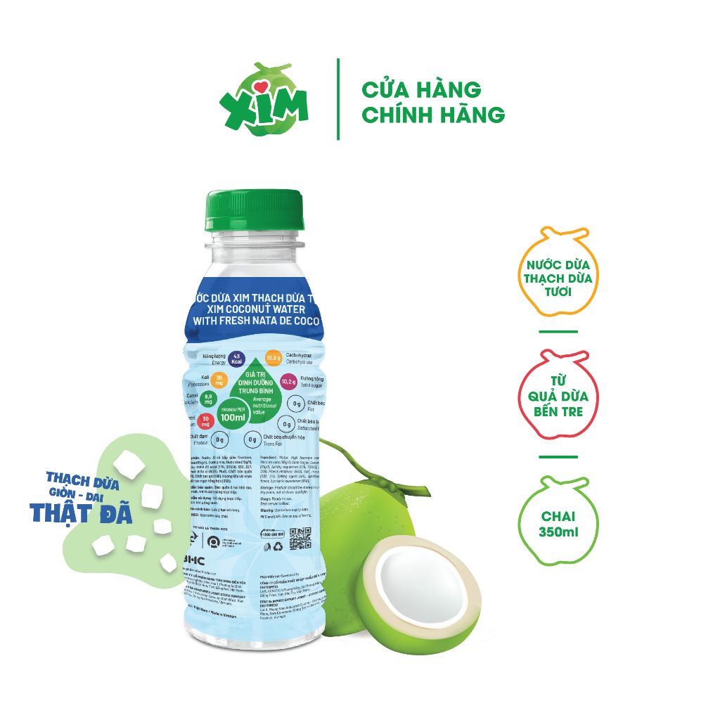 Lốc 06 Chai Nước Dừa Xim/ Nước Dừa Xim Thạch Dừa Tươi Chai 350mL - COCOXIM - YOOSOO