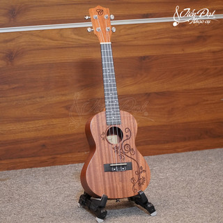 Ukulele concert chard uk-24-ta-d rattan flower, gỗ mahogany nguyên tấm