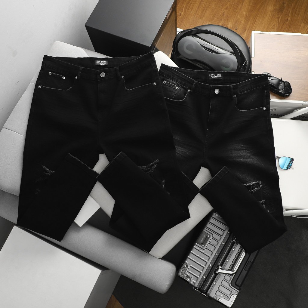 Quần jean dài rách thời trang form skinny cỡ đại bigsize nam < 140kg