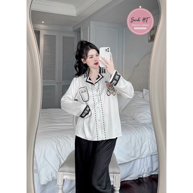 Bộ Pyjama Nữ Tay Dài Chất Lụa Xước Latin Đẹp Mắt Thoáng Mát Hàng Thiết Kế Siêu Xinh