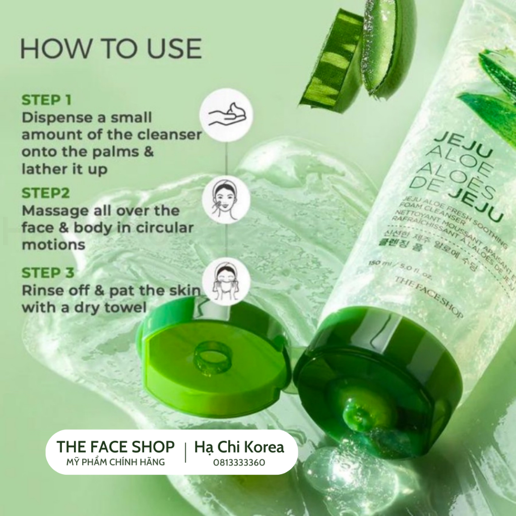 Sữa rửa mặt dạng gel mềm mịn da Jeju Aloe Fresh Soothing Foam Cleanser The Face Shop