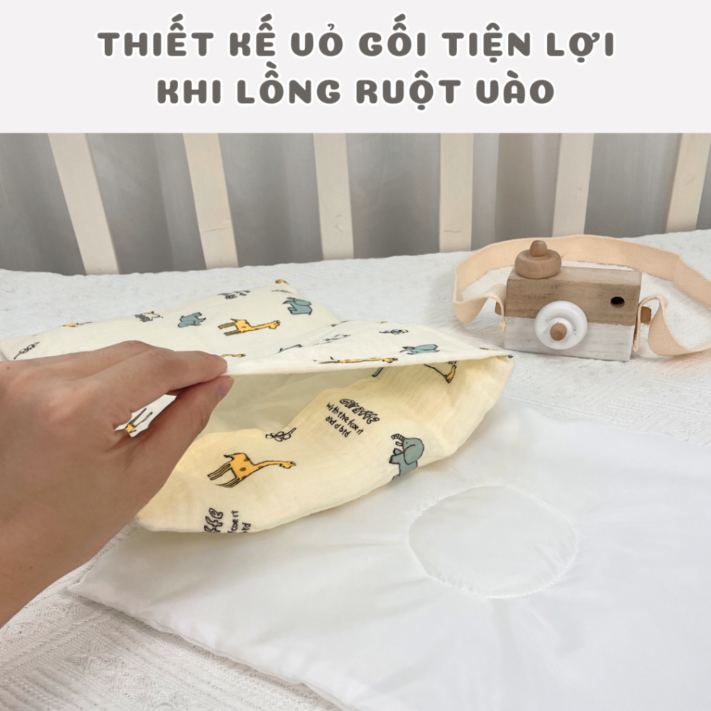 Gối Xô Sơ Sinh Mỏng Dưới 2cm Lót Đầu Cho Bé BAFABY Vải Xô Muslin An Toàn Thấm Hút Tốt - 348