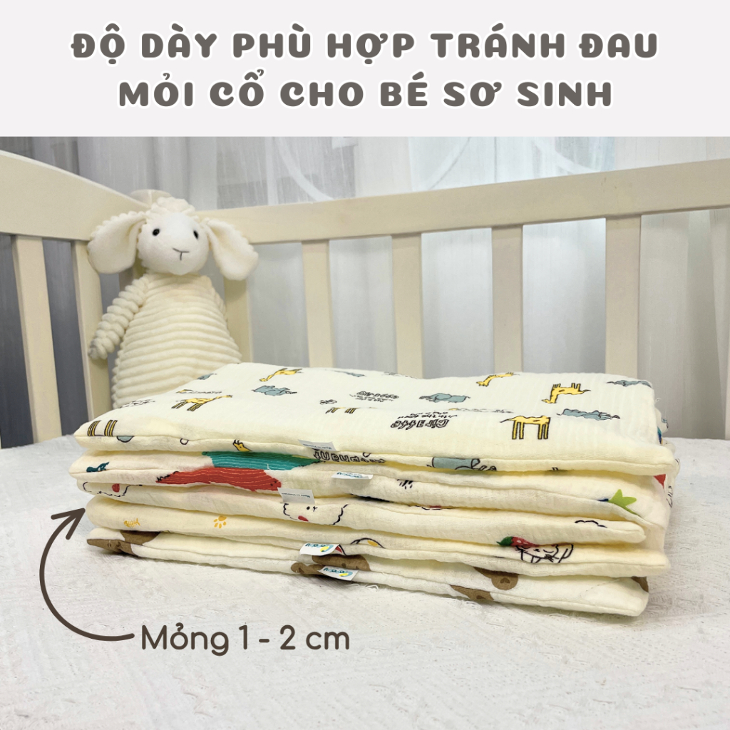 Gối Xô Sơ Sinh Mỏng Dưới 2cm Lót Đầu Cho Bé BAFABY Vải Xô Muslin An Toàn Thấm Hút Tốt - 348
