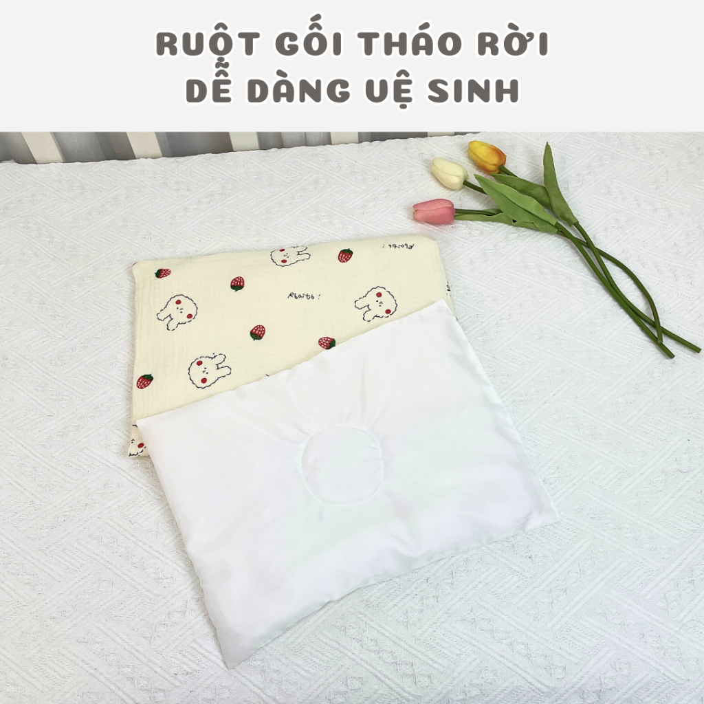 Gối Xô Sơ Sinh Mỏng Dưới 2cm Lót Đầu Cho Bé BAFABY Vải Xô Muslin An Toàn Thấm Hút Tốt - 348