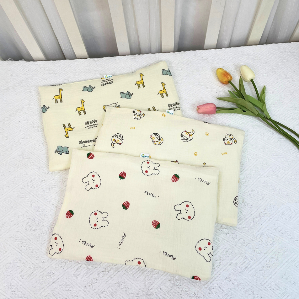 Gối Xô Sơ Sinh Mỏng Dưới 2cm Lót Đầu Cho Bé BAFABY Vải Xô Muslin An Toàn Thấm Hút Tốt - 348