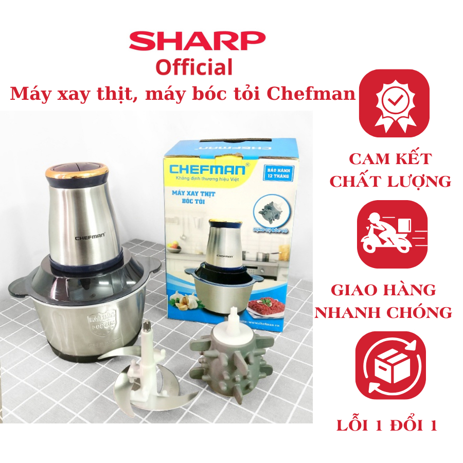 Máy xay thịt, máy bóc tỏi chefman, máy xay mini, bảo hành chính hãng 12 tháng