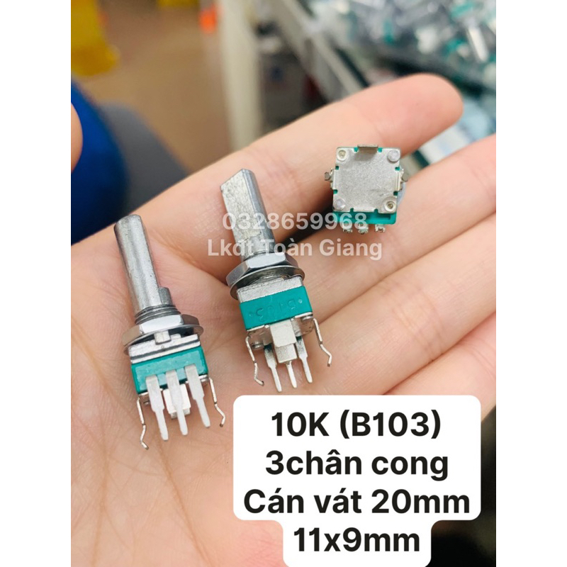 Set 5 chiết áp 10K (B103) - 3chân cong cán vát 20mm có ren ốc