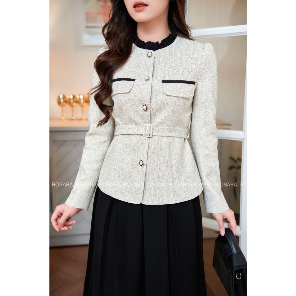 Áo Khoác Dạ Tex Màu Ghi Tiêu Thời Trang Nữ Rosara K19