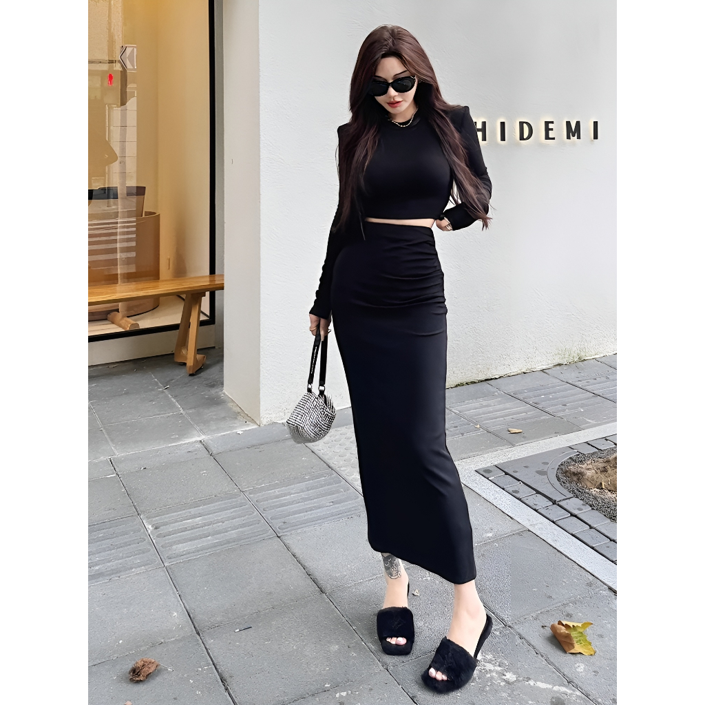 Set đầm body dài tay Emili, váy body kiểu nữ phong cách cá tính