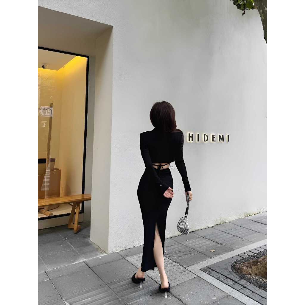 Set đầm body dài tay Emili, váy body kiểu nữ phong cách cá tính