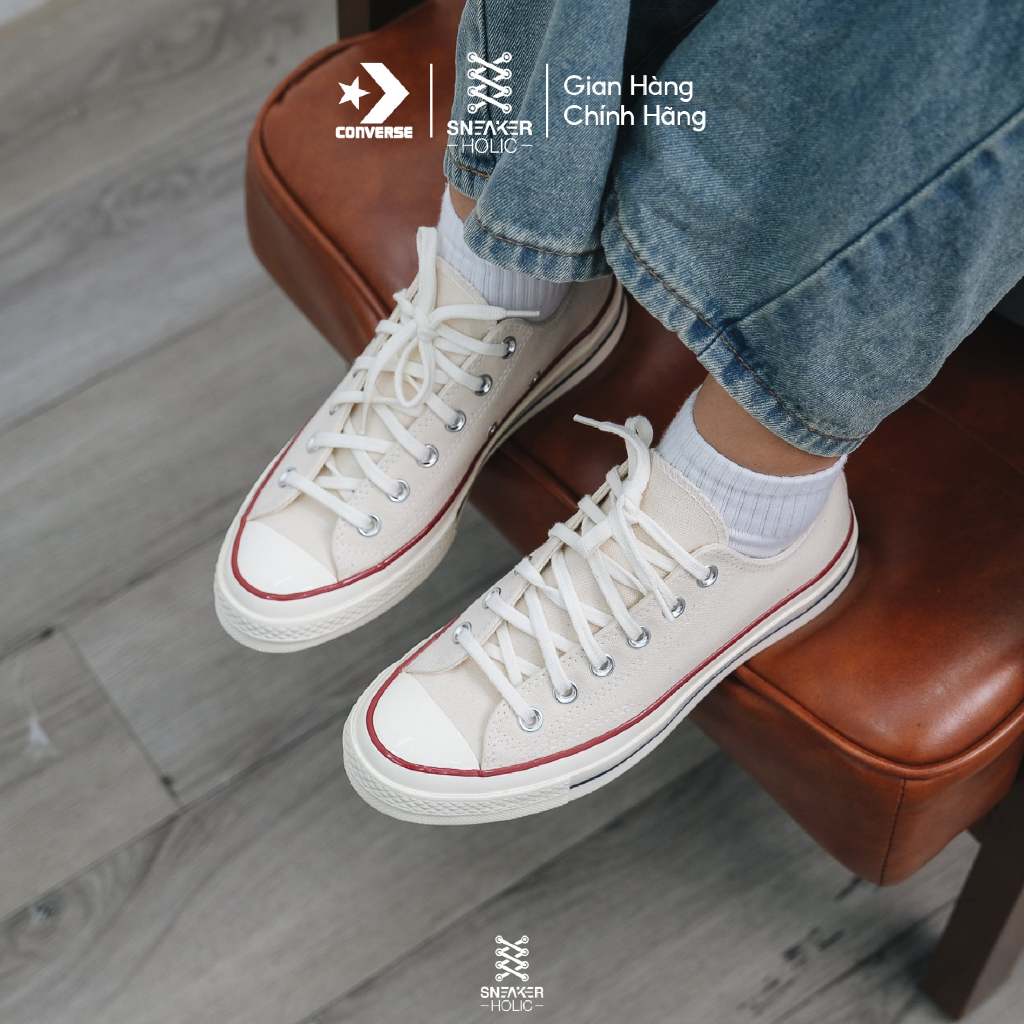 Giày Sneaker Nam Nữ CONVERSE Chuck 1970s Low Parchment - 162062C - Kem, Cổ Thấp, Thời Trang Unisex, Chính Hãng Full Box