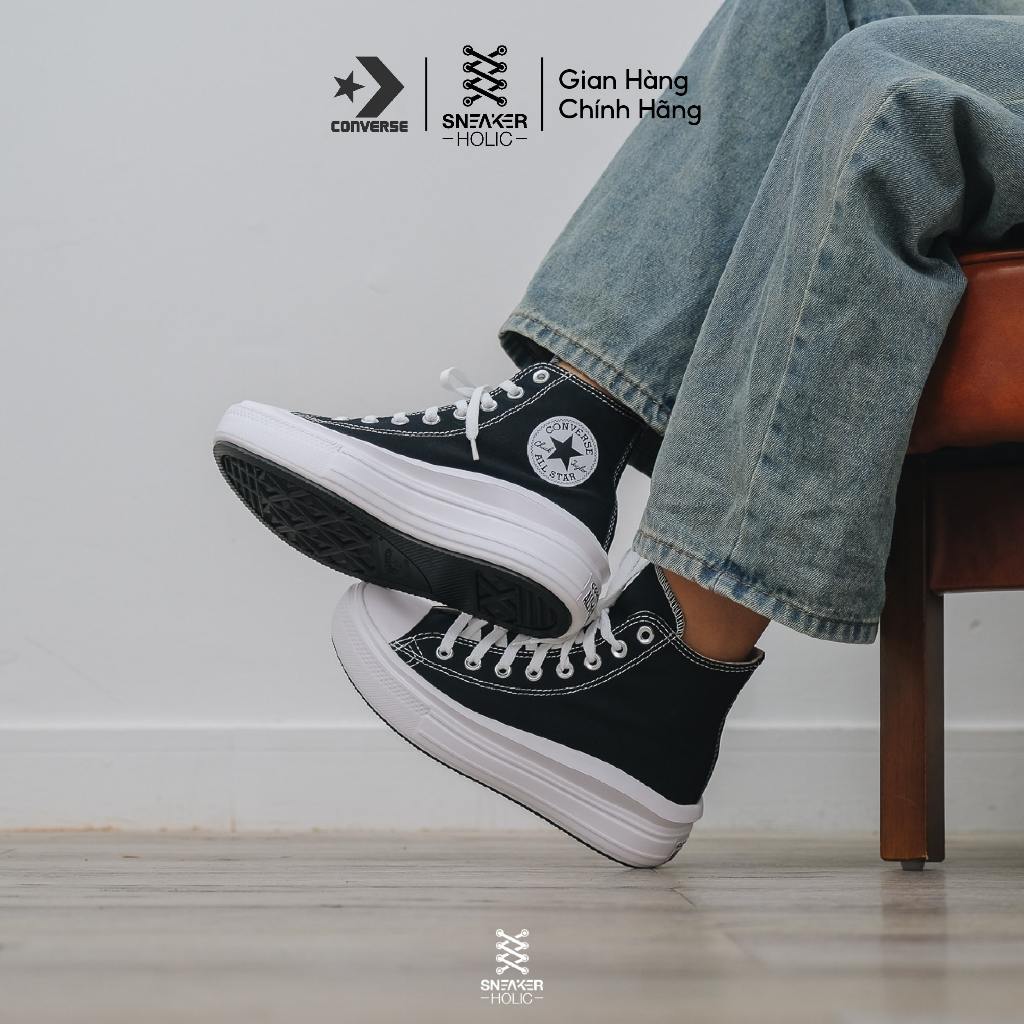 Giày Sneaker Nam Nữ CONVERSE Chuck Taylor All Star Move High Black - 568497C - Cổ Cao Đen, Thời Trang Unisex, Chính Hãng