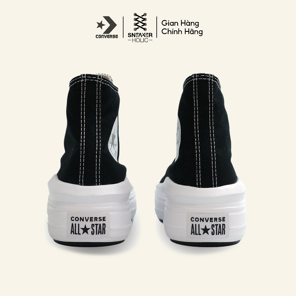 Giày Sneaker Nam Nữ CONVERSE Chuck Taylor All Star Move High Black - 568497C - Cổ Cao Đen, Thời Trang Unisex, Chính Hãng