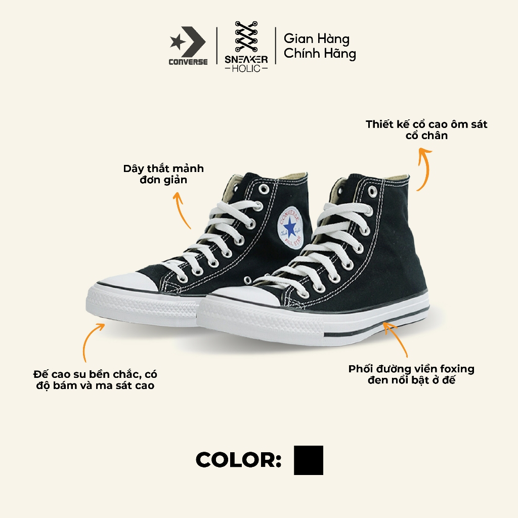 Giày Sneaker Nam Nữ CONVERSE Chuck Taylor All Star Classic High Black - M9160C - Classic Cổ Cao Đen, Thời Trang Unisex