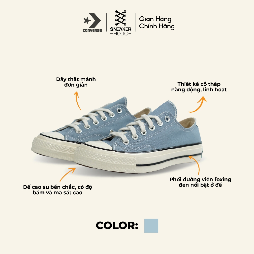 Giày Sneaker Nam Nữ CONVERSE Chuck 1970s Vintage Canvas Low Cocoon Blue - A04586C - Xanh Cổ Thấp, Thời Trang Unisex