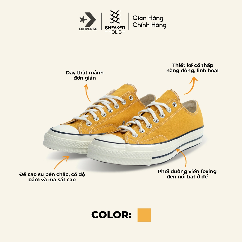 Giày Sneaker Nam Nữ CONVERSE Chuck 1970s Low Sunflower - 162063C - Cổ Thấp, Thời Trang Unisex, Chính Hãng Full Box