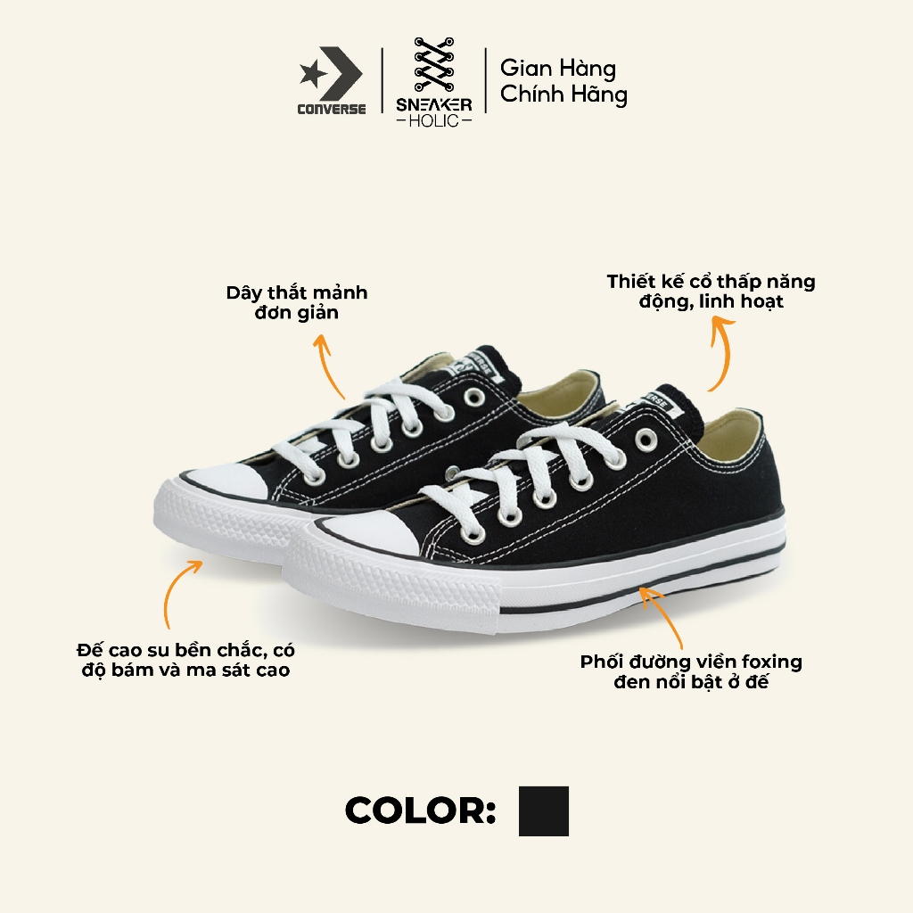 Giày Sneaker Nam Nữ CONVERSE Chuck Taylor All Star Classic Low Black - M9166C - Classic Cổ Thấp Đen, Thời Trang Unisex