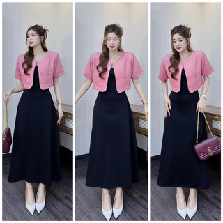 🌸 đầm đen cổ phối
