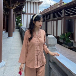 Quần Áo nữ Phật Tử, đồ lam Đi Chùa mẫu nữ La hán vải Linen
